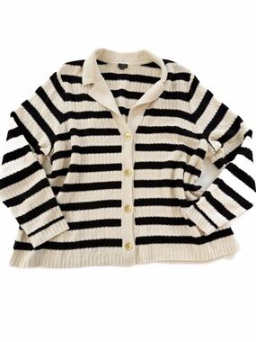 J. Jill Cardigan Sweater Womens 3X Wearever Collection Striped Ivory Black